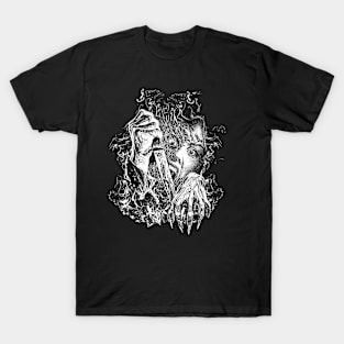 Dark art girl and knife black and white T-Shirt